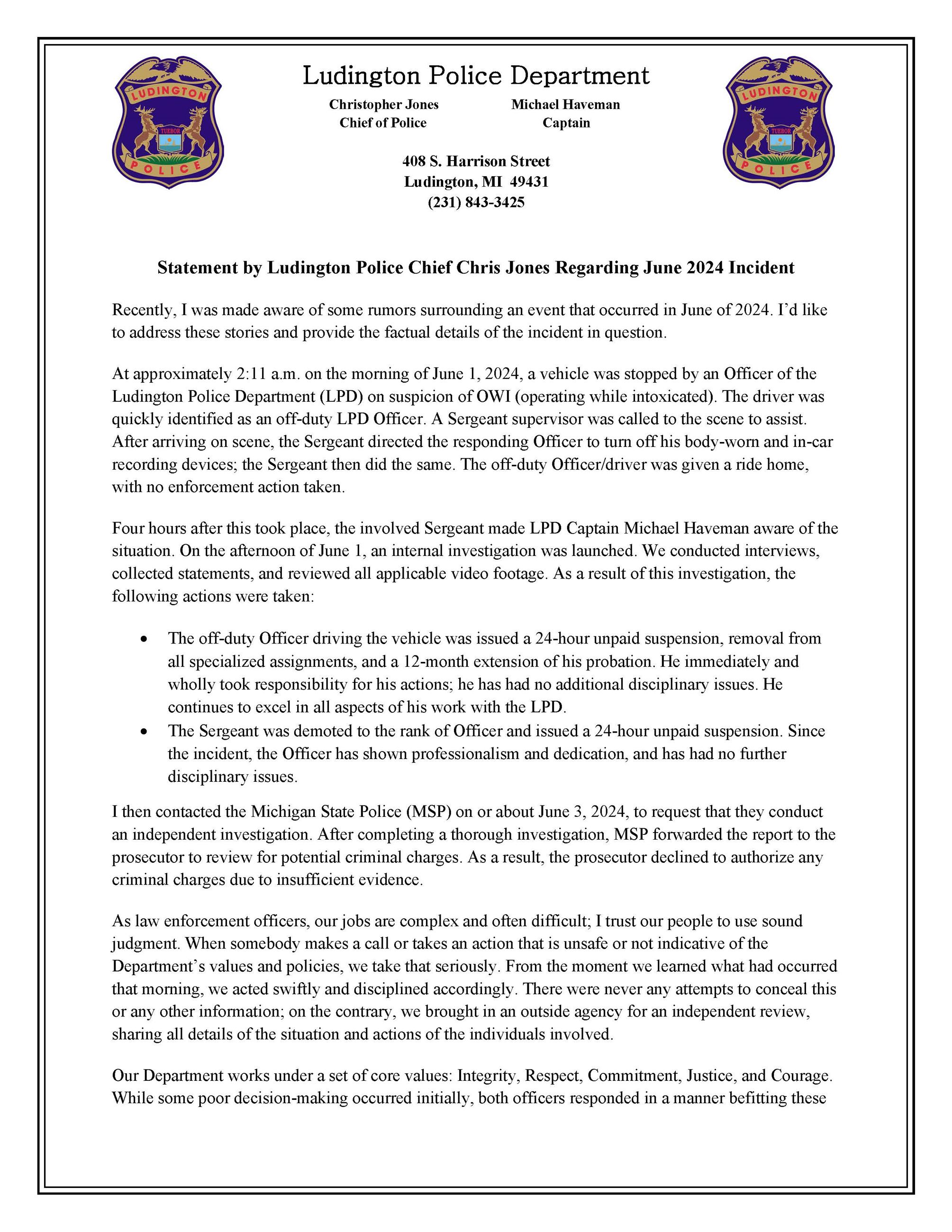 LPD Chief Statement - June 2024 Incident_Page_1